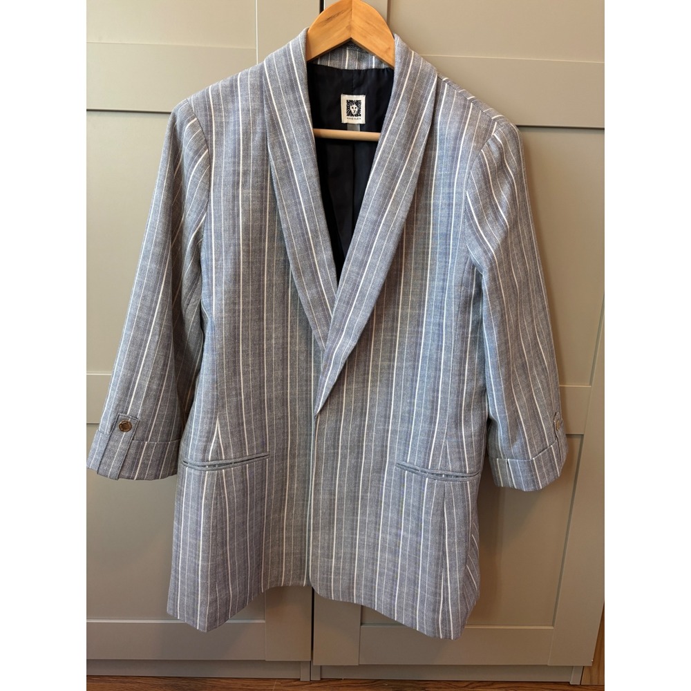 Anne Klein Black White Striped Academia Preppy Blazer Jacket Womens Large L